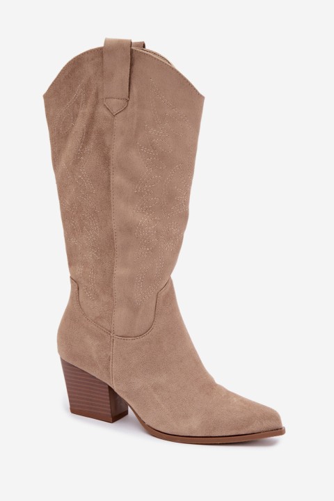 Knee-high Cowboy Boots with Heel Khaki Hartley