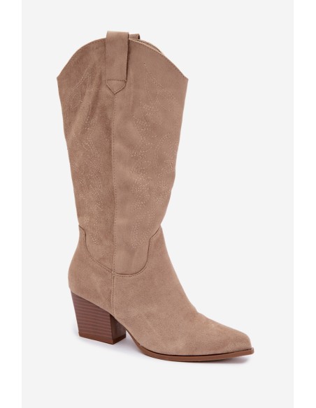Knee-high Cowboy Boots with Heel Khaki Hartley
