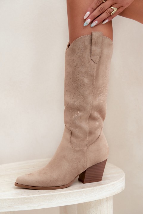 Knee-high Cowboy Boots with Heel Khaki Hartley