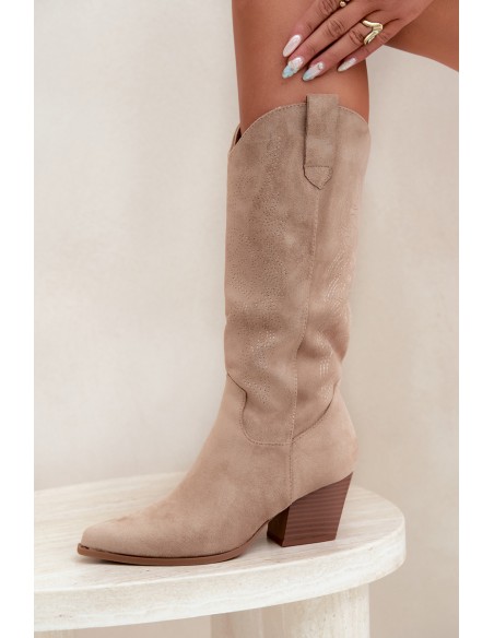 Knee-high Cowboy Boots with Heel Khaki Hartley