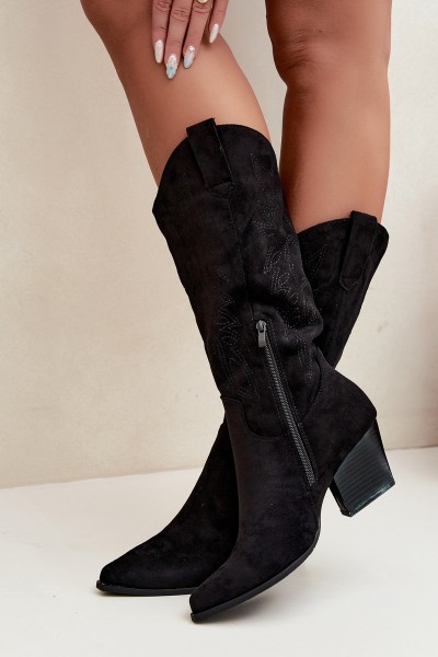 Black Leather Cowboy Boots with Heel Hartley