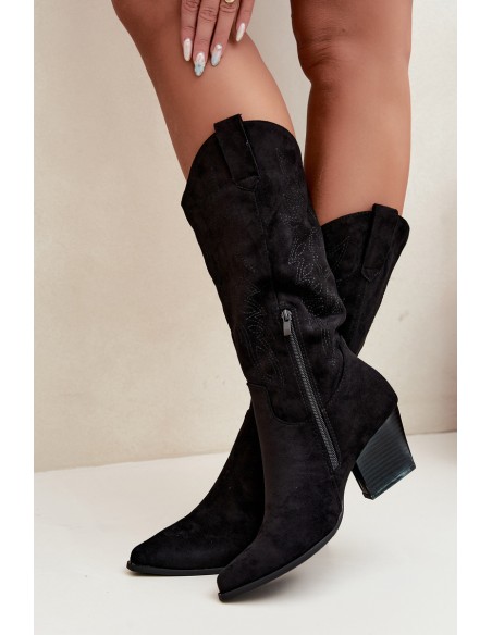 Black Leather Cowboy Boots with Heel Hartley