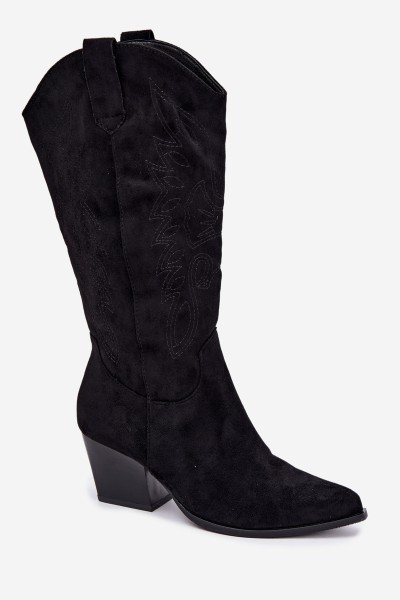 Black Leather Cowboy Boots with Heel Hartley 2