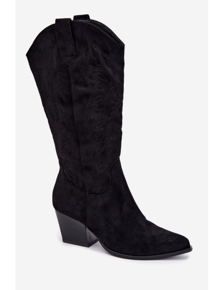 Black Leather Cowboy Boots with Heel Hartley
