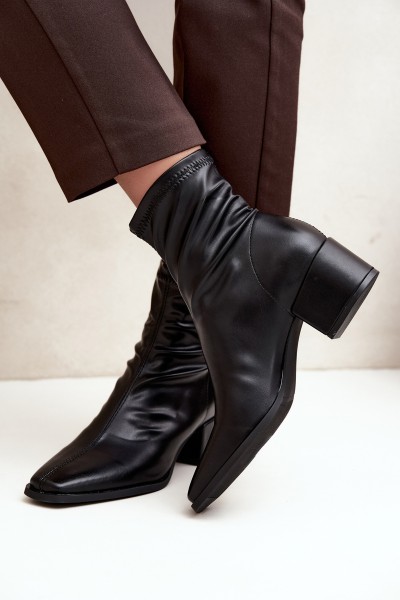 Women's Block Heel Ankle Boots Eco Leather Black Rosley
