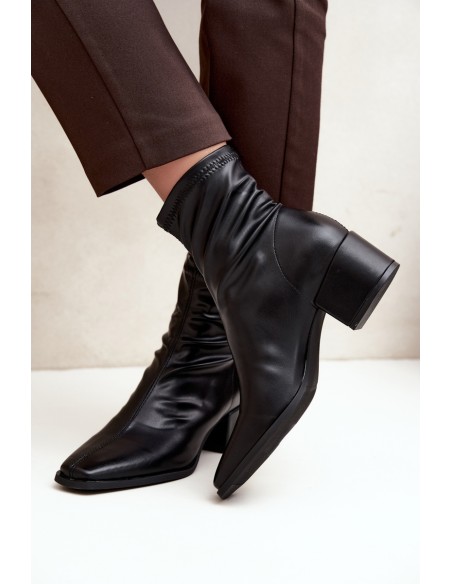 Women's Block Heel Ankle Boots Eco Leather Black Rosley