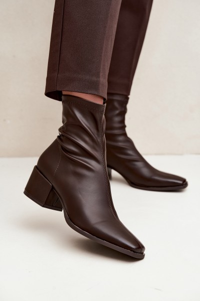 Women's Block Heel Ankle Boots Made of Eco Leather Chocolate Rosley