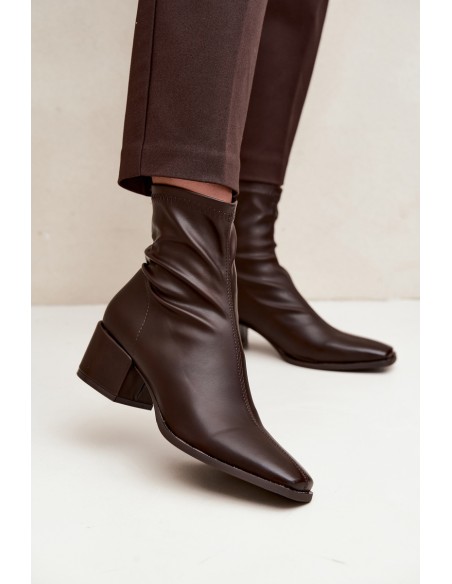 Women's Block Heel Ankle Boots Made of Eco Leather Chocolate Rosley