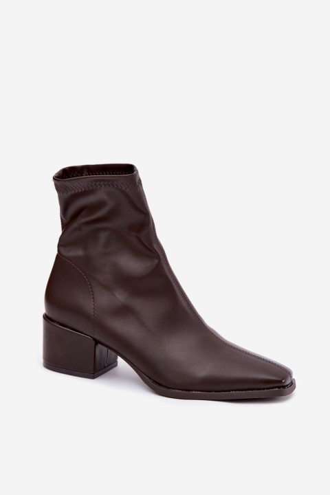 Women's Block Heel Ankle Boots Made of Eco Leather Chocolate Rosley