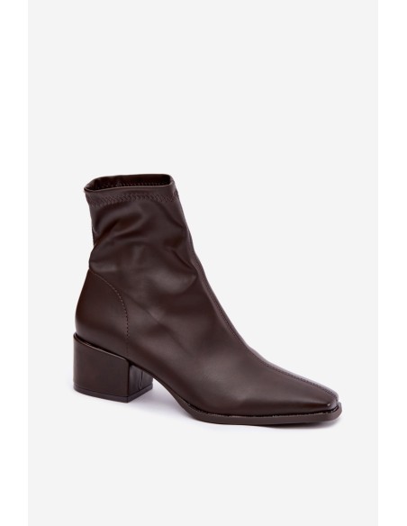 Women's Block Heel Ankle Boots Made of Eco Leather Chocolate Rosley