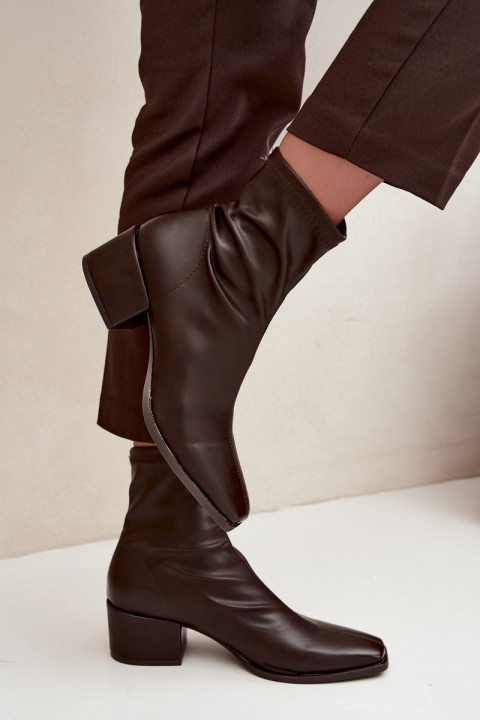 Women's Block Heel Ankle Boots Made of Eco Leather Chocolate Rosley