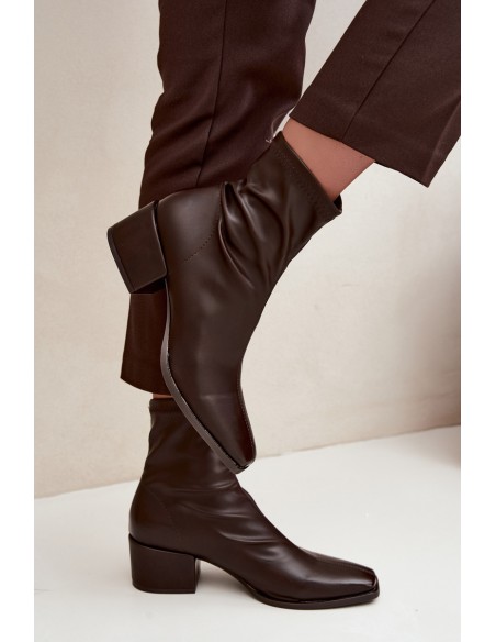 Women's Block Heel Ankle Boots Made of Eco Leather Chocolate Rosley