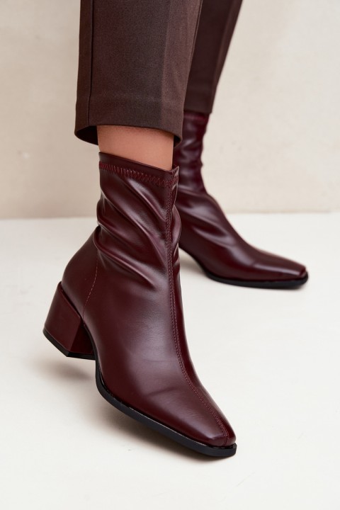 Women's Block Heel Ankle Boots Made of Eco Leather Bordeaux Rosley