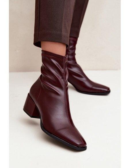 Women's Block Heel Ankle Boots Made of Eco Leather Bordeaux Rosley