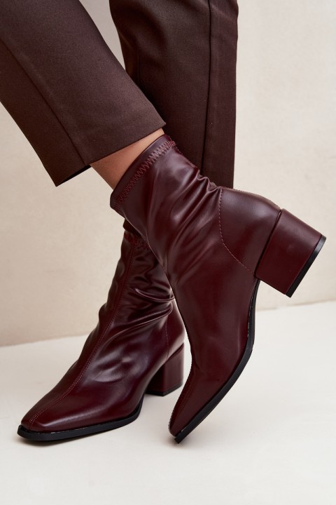 Women's Block Heel Ankle Boots Made of Eco Leather Bordeaux Rosley