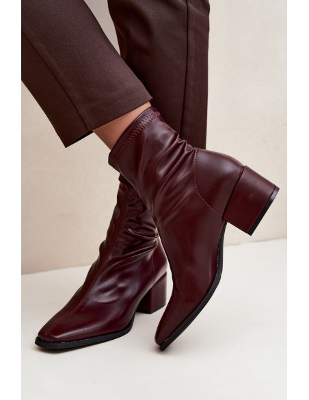 Women's Block Heel Ankle Boots Made of Eco Leather Bordeaux Rosley