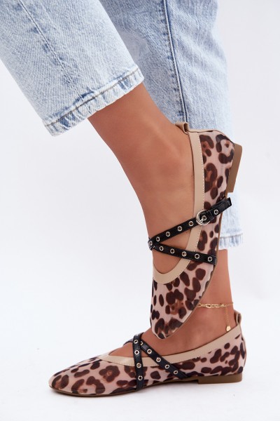 Mesh Ballerinas With Straps Leopard Pattern Orley