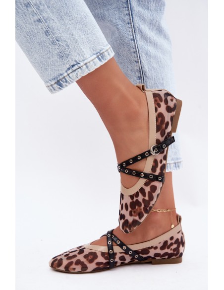 Mesh Ballerinas With Straps Leopard Pattern Orley
