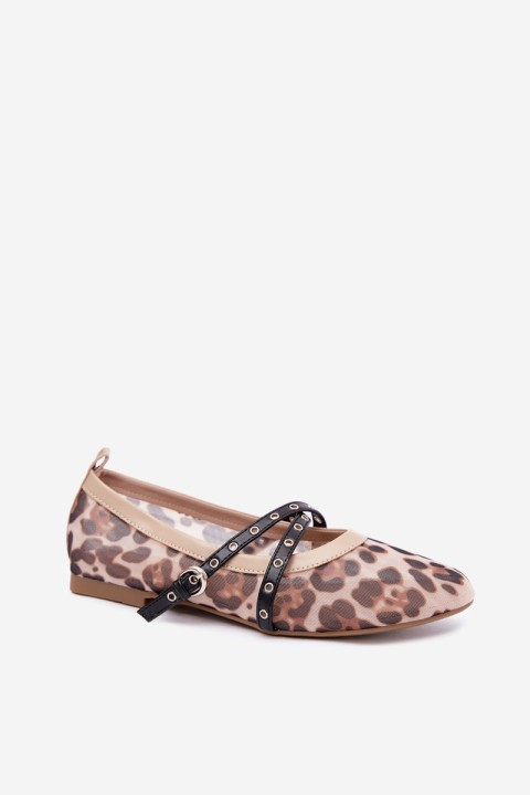 Mesh Ballerinas With Straps Leopard Pattern Orley