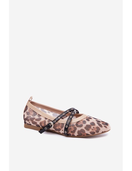 Mesh Ballerinas With Straps Leopard Pattern Orley
