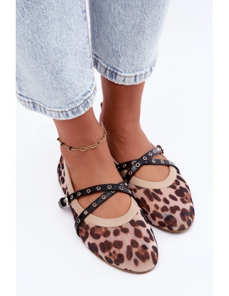 Mesh Ballerinas With Straps Leopard Pattern Orley
