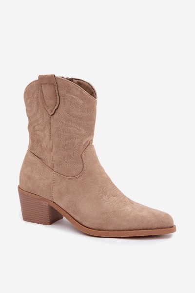 Women's Beige Cowboy Ankle Boots With Heel Lining Corlie