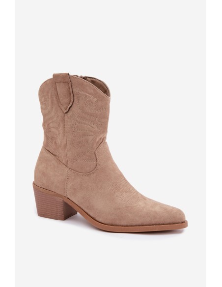 Women's Beige Cowboy Ankle Boots With Heel Lining Corlie