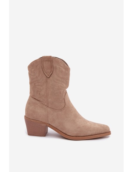 Women's Beige Cowboy Ankle Boots With Heel Lining Corlie