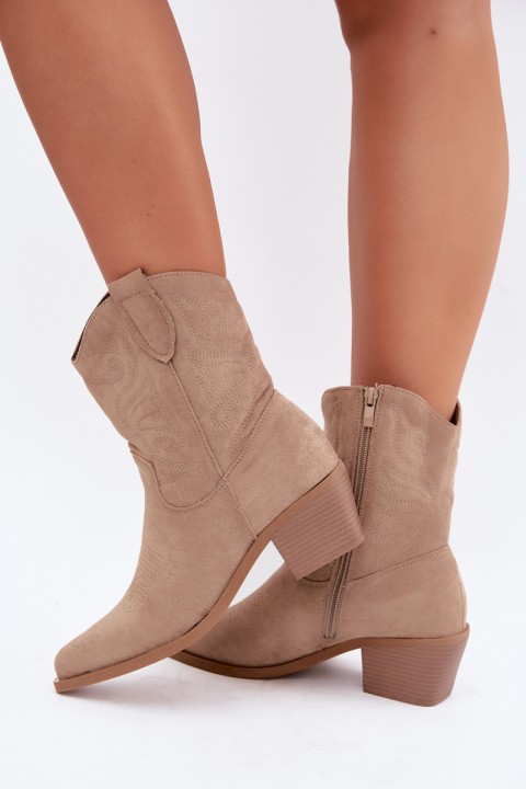 Women's Beige Cowboy Ankle Boots With Heel Lining Corlie