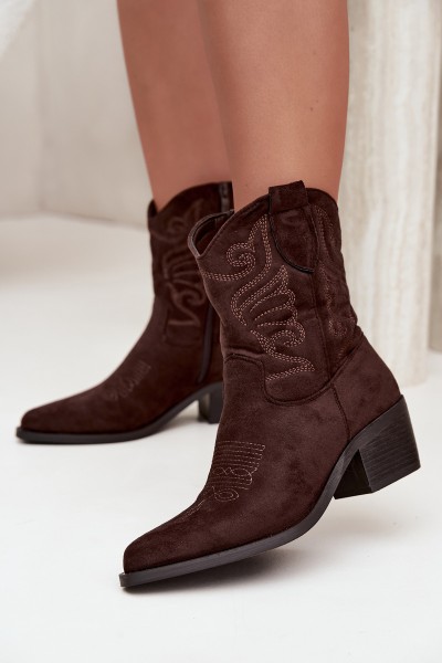 Leather Cowboy Boots With Heel Lining Brown Corlie
