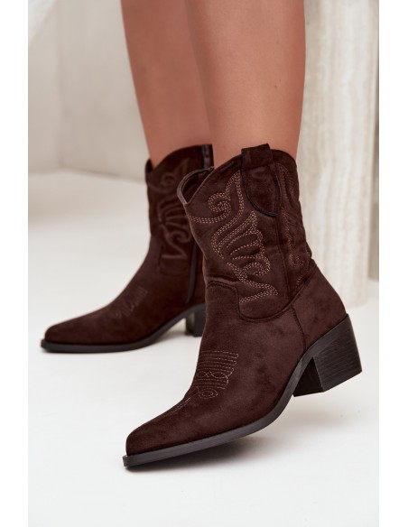 Leather Cowboy Boots With Heel Lining Brown Corlie