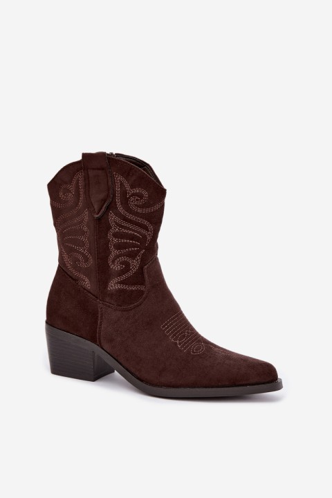 Leather Cowboy Boots With Heel Lining Brown Corlie