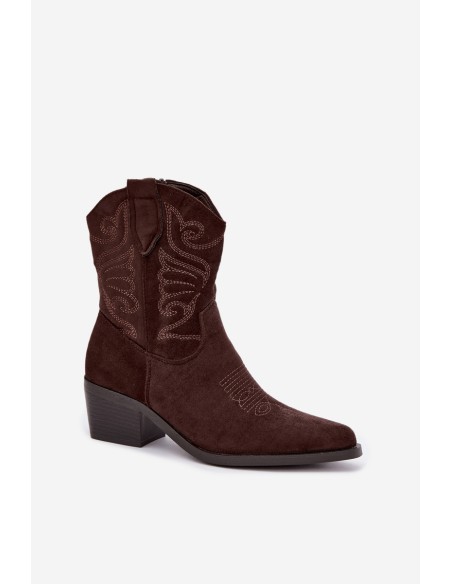 Leather Cowboy Boots With Heel Lining Brown Corlie
