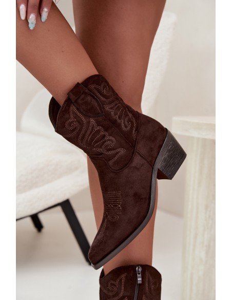 Leather Cowboy Boots With Heel Lining Brown Corlie