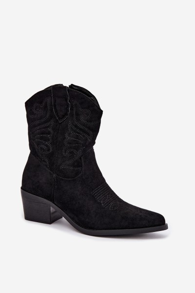 Women's Black Fur-Lined Cowboy Ankle Boots with Heel Corlie 2