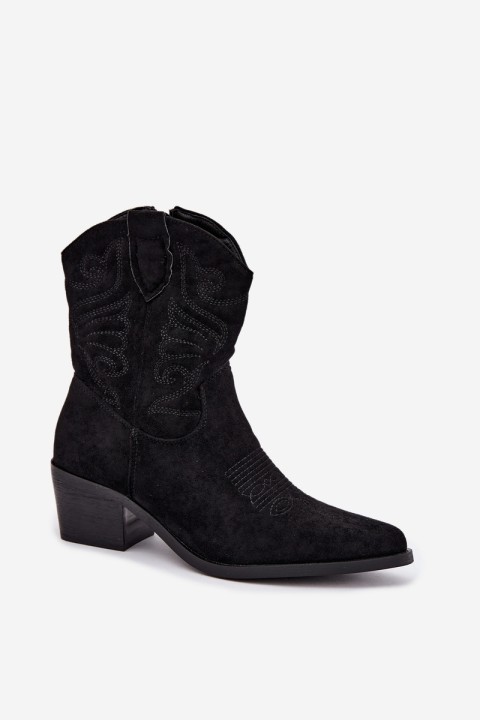 Women's Black Fur-Lined Cowboy Ankle Boots with Heel Corlie