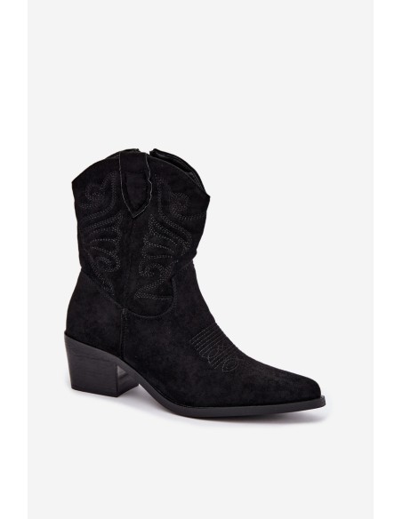 Women's Black Fur-Lined Cowboy Ankle Boots with Heel Corlie
