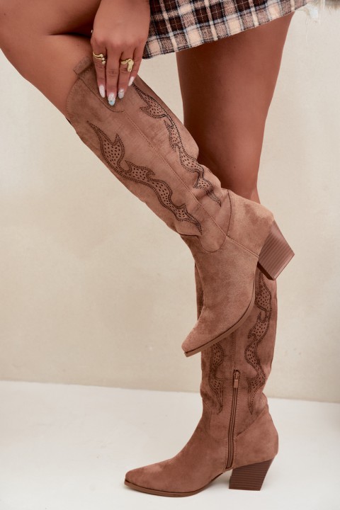 Women's Cowboy Boots with Embellishment Block Heel Camel Greyla