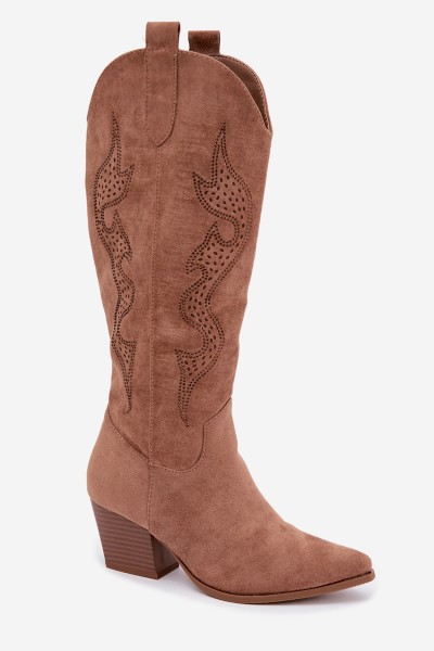 Women's Cowboy Boots with Embellishment Block Heel Camel Greyla 2