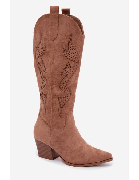 Women's Cowboy Boots with Embellishment Block Heel Camel Greyla