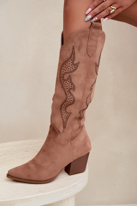 Women's Cowboy Boots with Embellishment Block Heel Camel Greyla