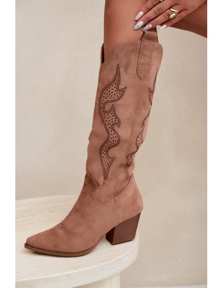 Women's Cowboy Boots with Embellishment Block Heel Camel Greyla