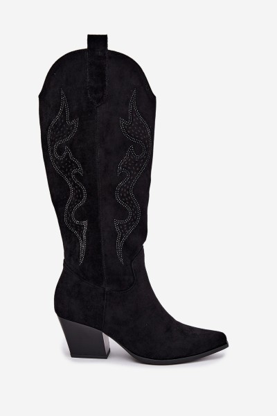 Women's Cowboy Boots With Embellishment Block Heel Black Greyla 2