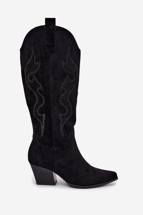 Women's Cowboy Boots With Embellishment Block Heel Black Greyla