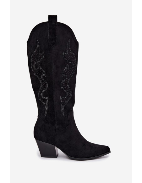 Women's Cowboy Boots With Embellishment Block Heel Black Greyla