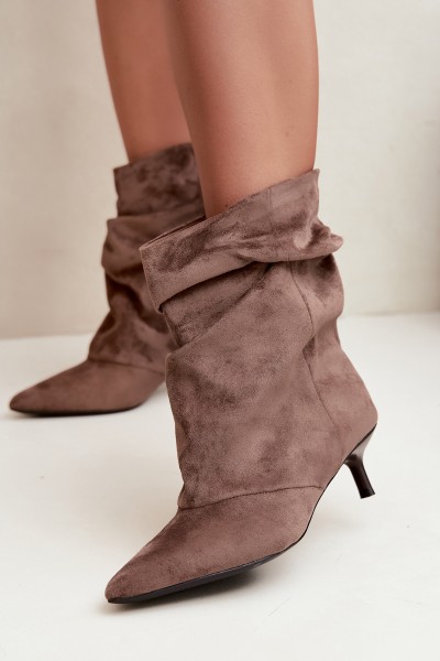 Slip-On Slouchy Ankle Boots with Heel Khaki Farren