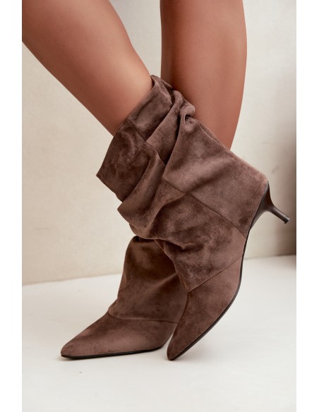 Slip-On Slouchy Ankle Boots with Heel Khaki Farren