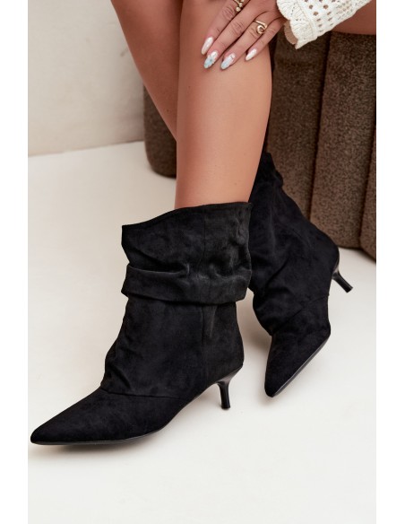 Women's Black Slouchy Ankle Boots with Heel Farren