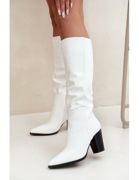 Insulated Boots with Zipper Heel Stiletto Eco Leather White Drelia