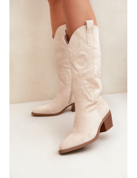 Women's High Heeled Light Beige Cowboy Boots Wesly